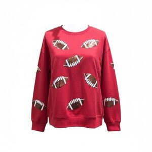 Red Football Sequin Crewneck Sweater
(Size Large 12/14)